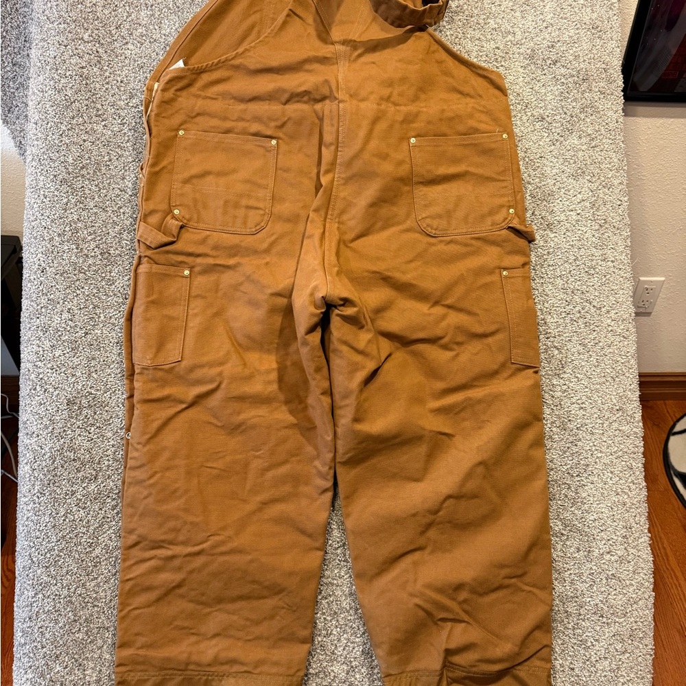 Carhartt Quilted Lined Duck Bib Overalls Mens 50x32 Zip To Thigh R41 BRN * - Picture 2 of 10